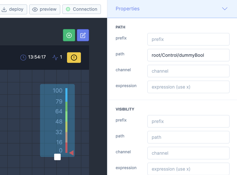 A screenshot of the customization options for a widget in Vectioneer's interface builder, including options to adjust values and styles.